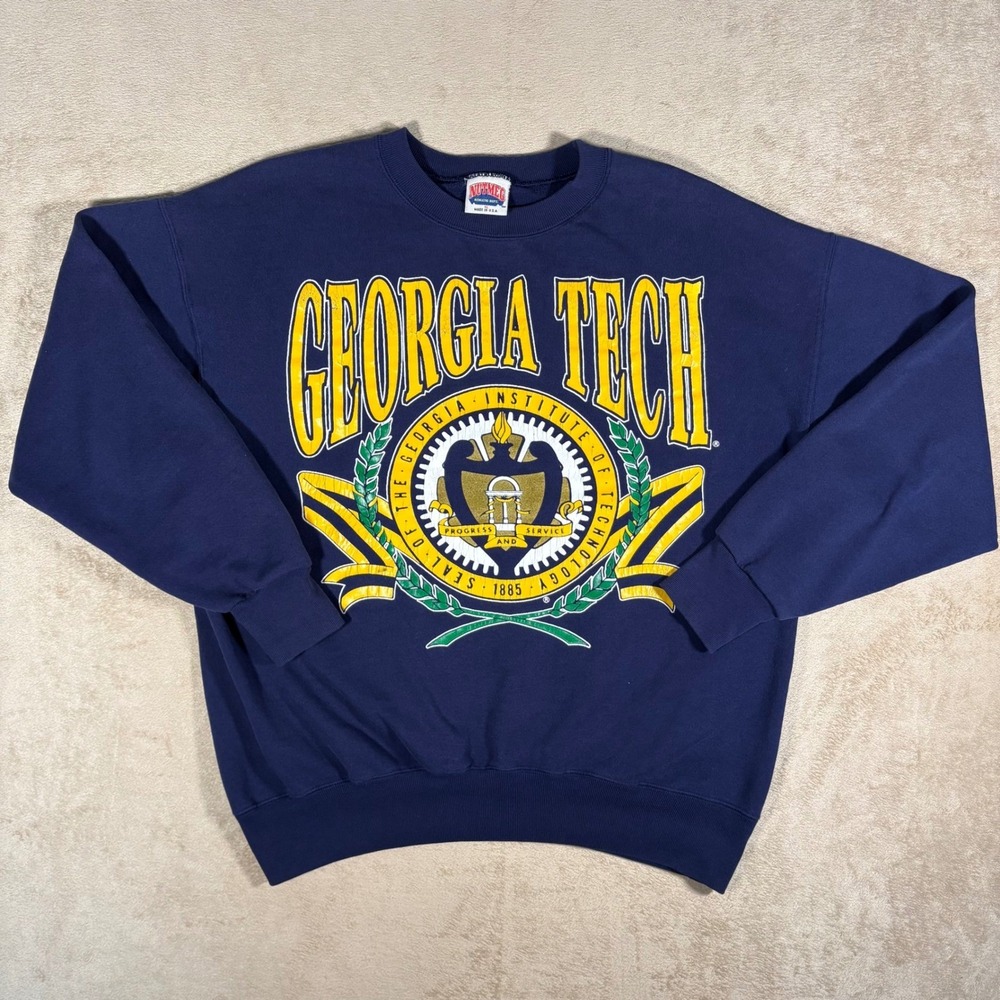 Vintage Georgia Tech Sweatshirt Mens XL‎ Blue NCA College Crewneck Nutmeg